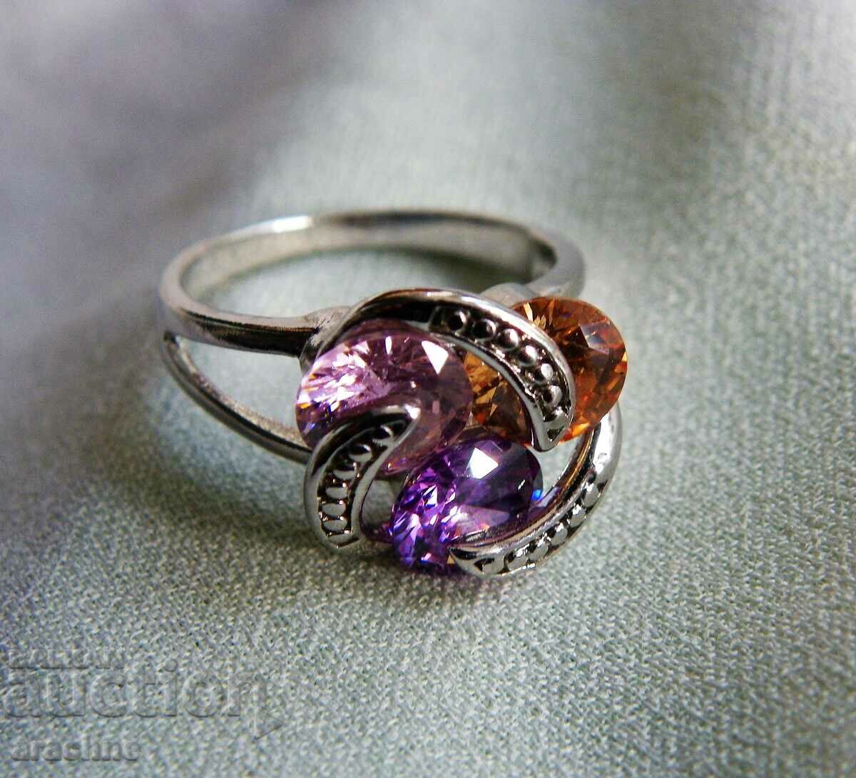 Silver ring with three colors of tourmalines - 5 Silver ring with three colors of tourmalines - 5