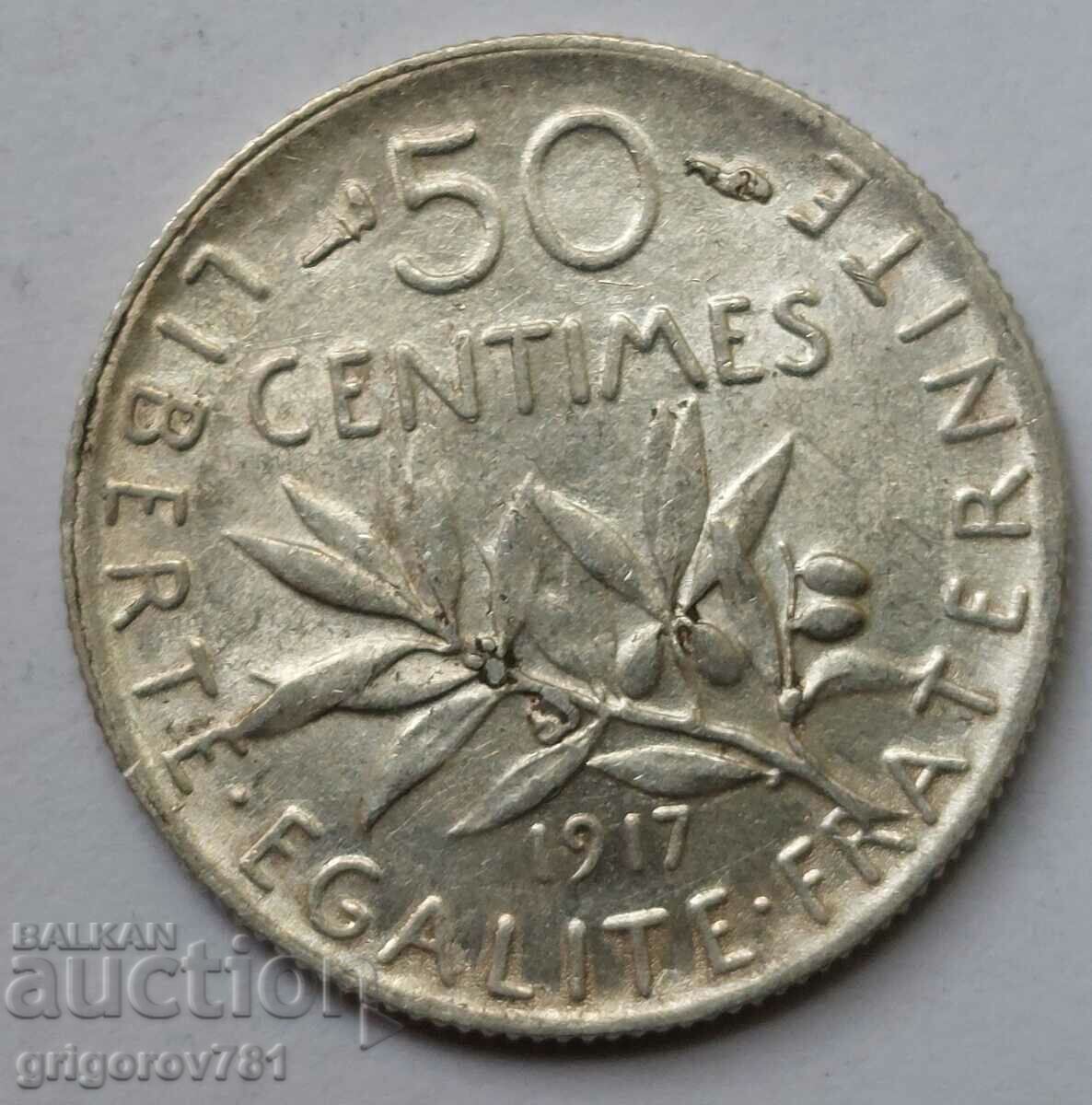 50 сантима сребро Франция 1917 -  сребърна монета №25