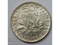 50 сантима сребро Франция 1917 -  сребърна монета №25