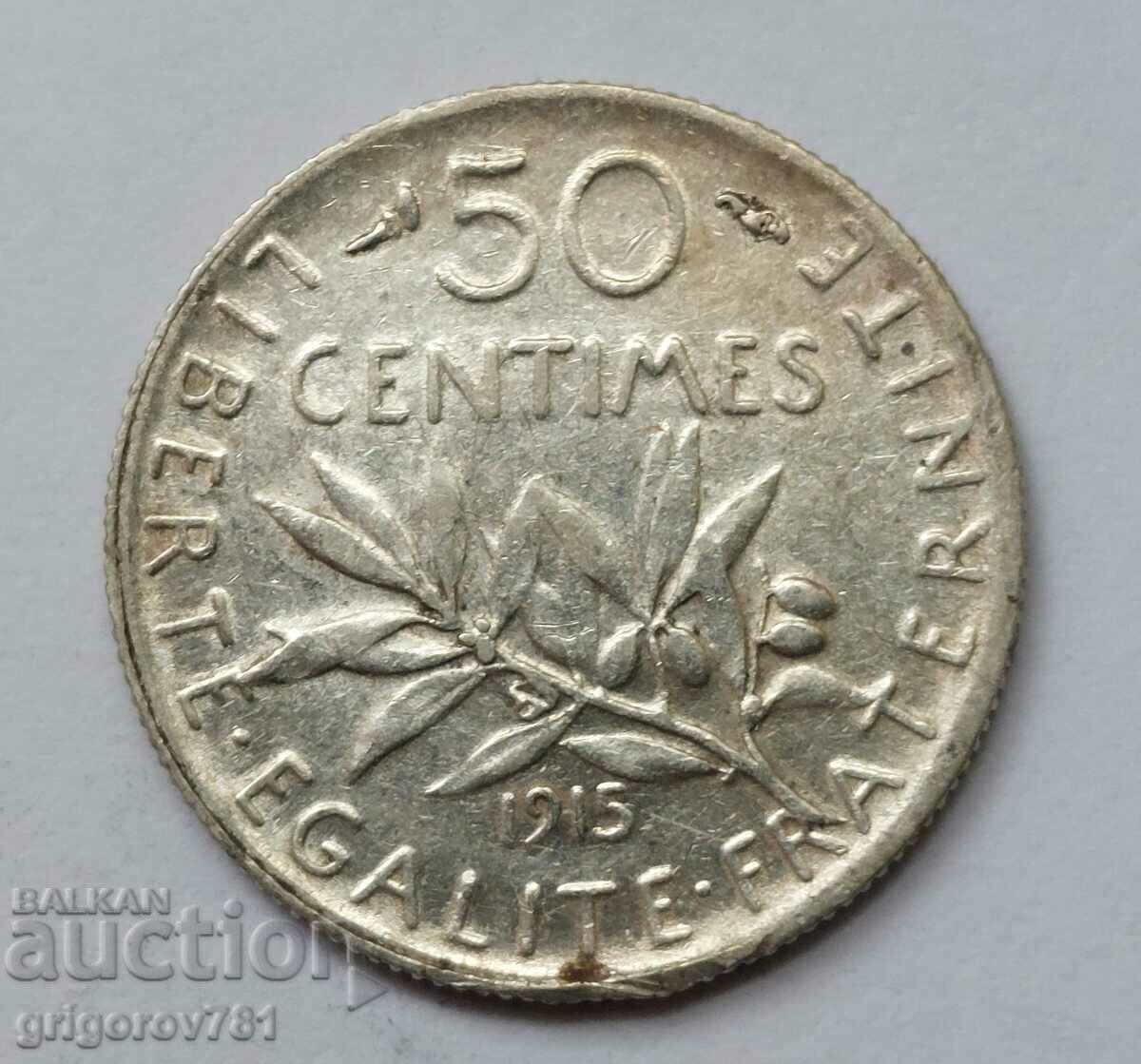 Ασημένιο 50 εκατοστά Γαλλία 1915 - ασημένιο νόμισμα #69
