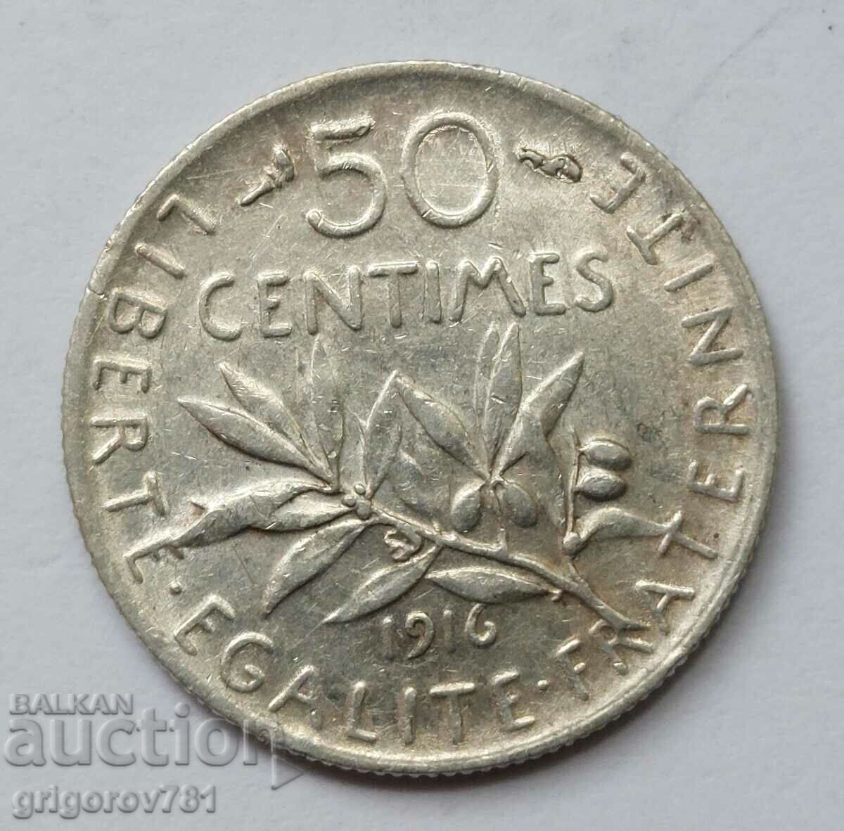50 centimes silver France 1916 - silver coin #70
