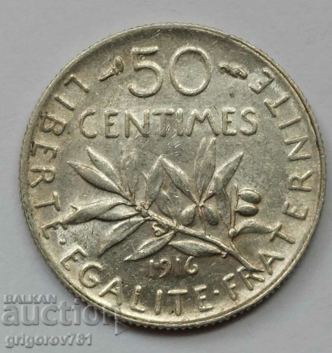 Ασημένιο 50 εκατοστά Γαλλία 1916 - ασημένιο νόμισμα #71