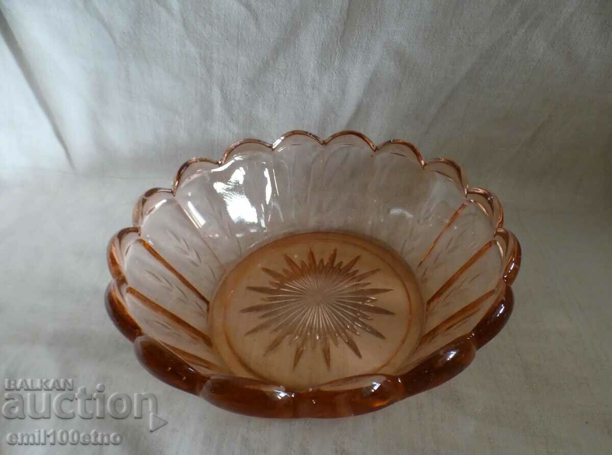 Beautiful old colored thick glass fruit bowl