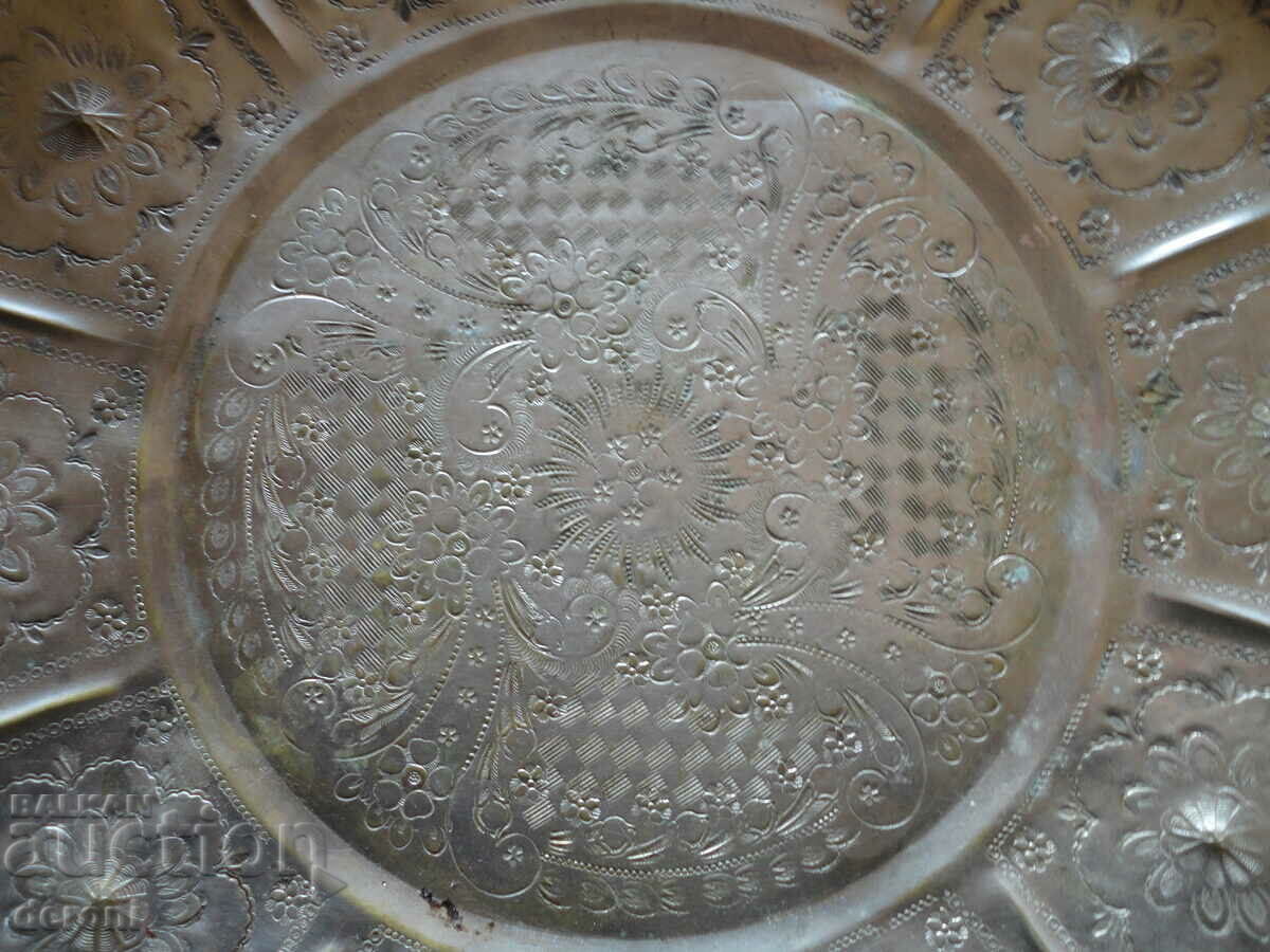 Auction Bronze forged tray blue engraved marked Auction Bronze forged tray blue engraved marked