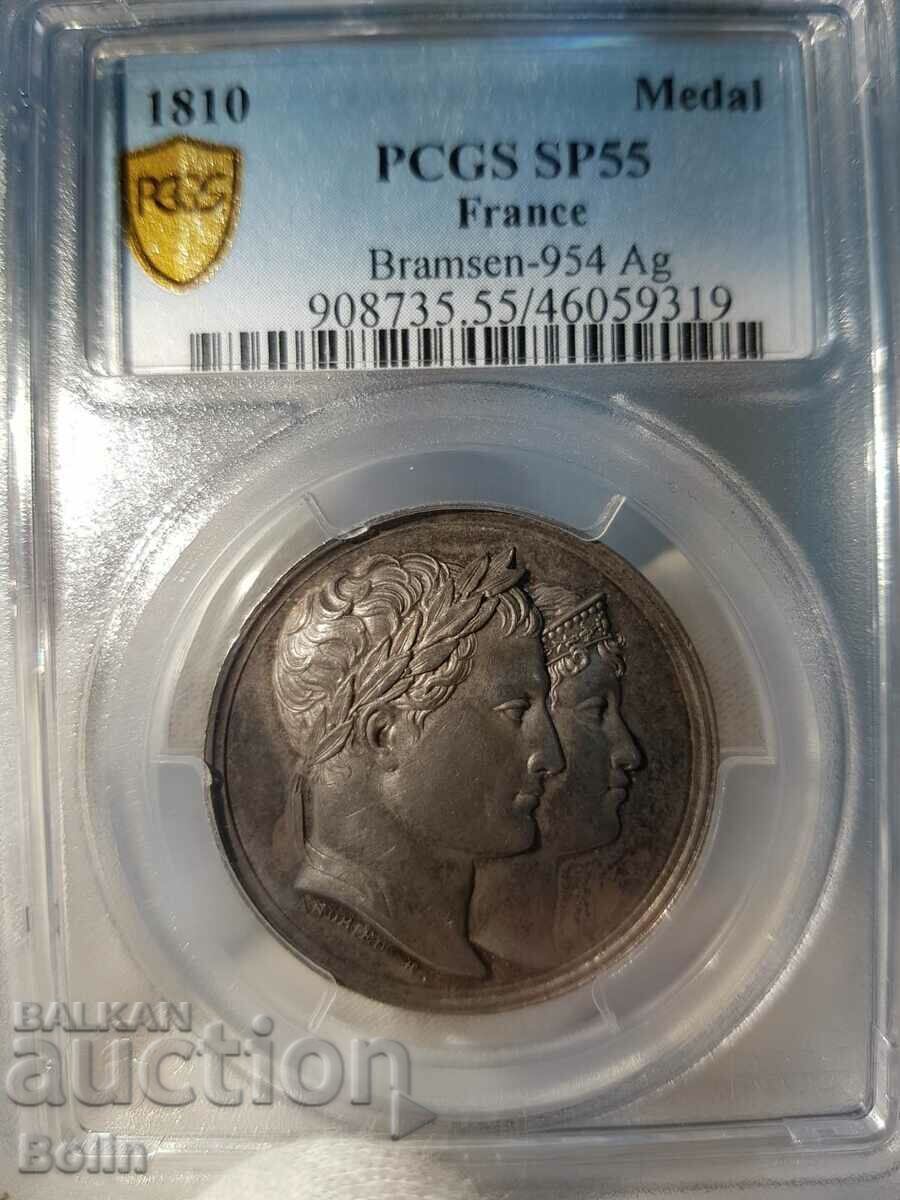 Rare silver medal Napoleon I and Marie Louise 1810. SP 55 with price 650.00 BGN | € 332.34 Rare silver medal Napoleon I and Marie Louise 1810. SP 55 with price 650.00 BGN | € 332.34