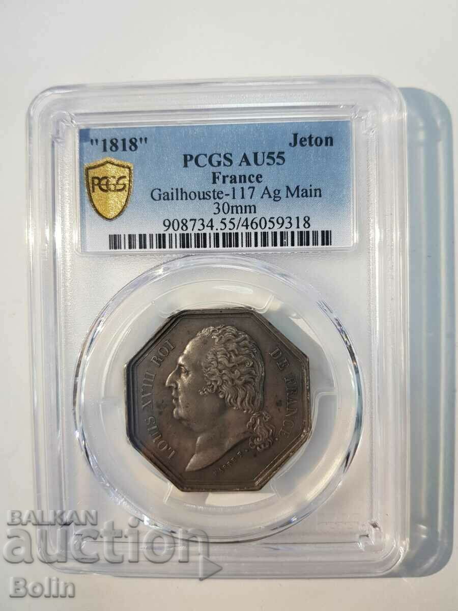 Auction Rare silver French medal Louis XVIII 1818. AU 55 Auction Rare silver French medal Louis XVIII 1818. AU 55