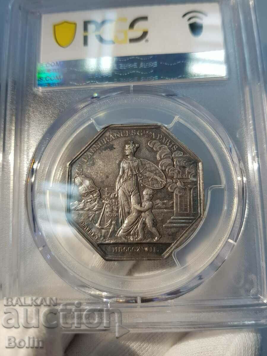 Rare silver French medal Louis XVIII 1818. AU 55 - 5 Rare silver French medal Louis XVIII 1818. AU 55 - 5