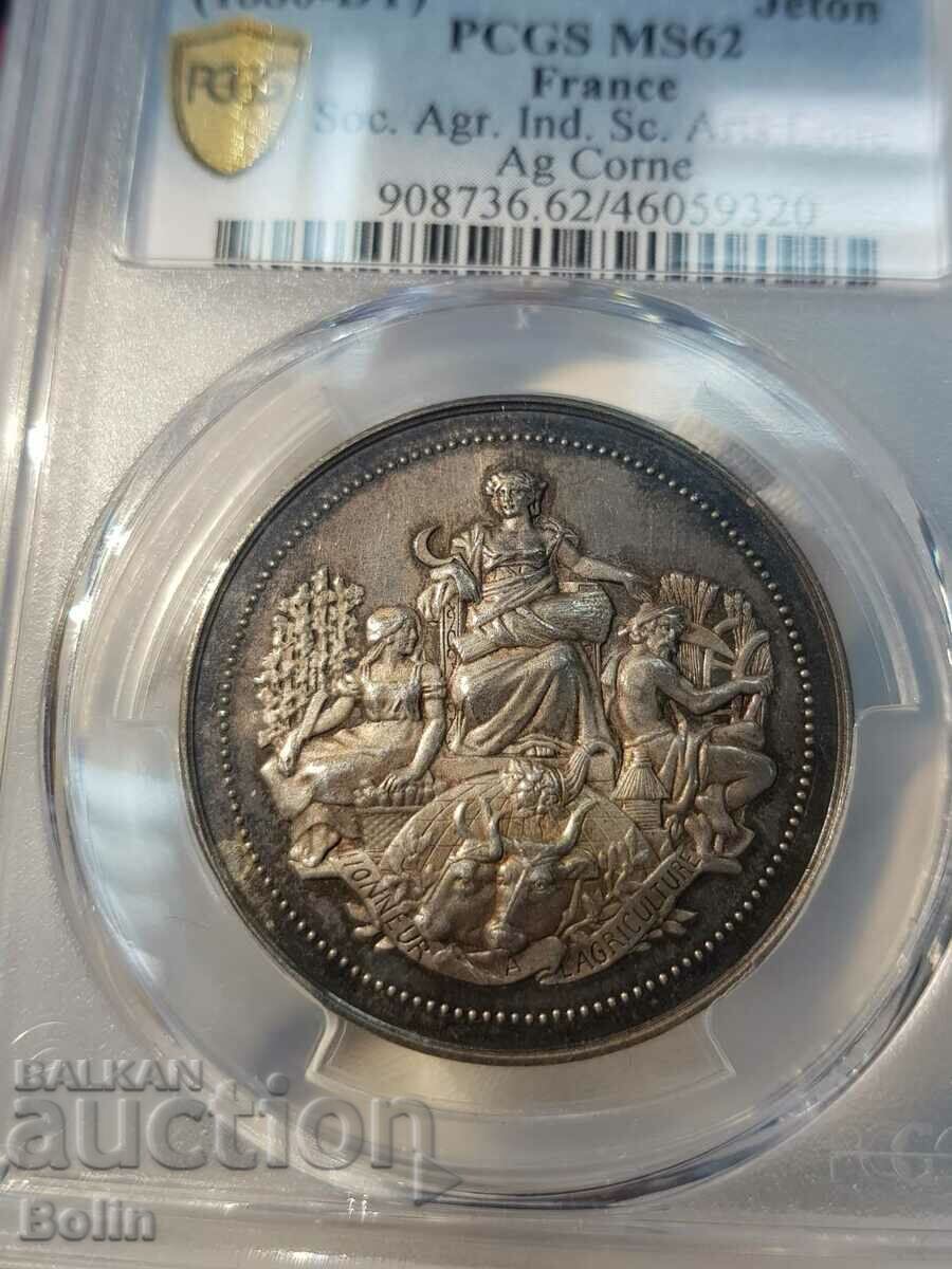 Auction Silver French Table Medal 1880 MS62 Auction Silver French Table Medal 1880 MS62
