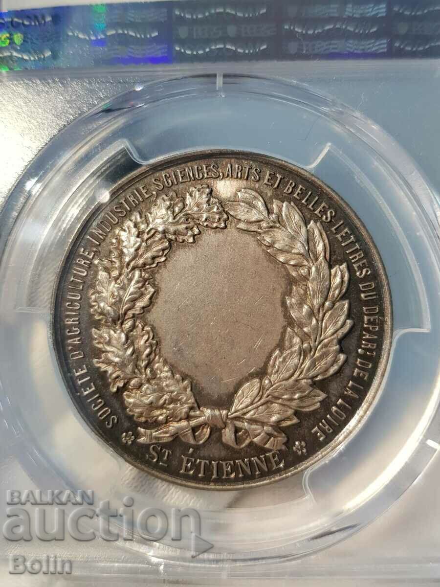 Silver French Table Medal 1880 MS62 - 5 Silver French Table Medal 1880 MS62 - 5