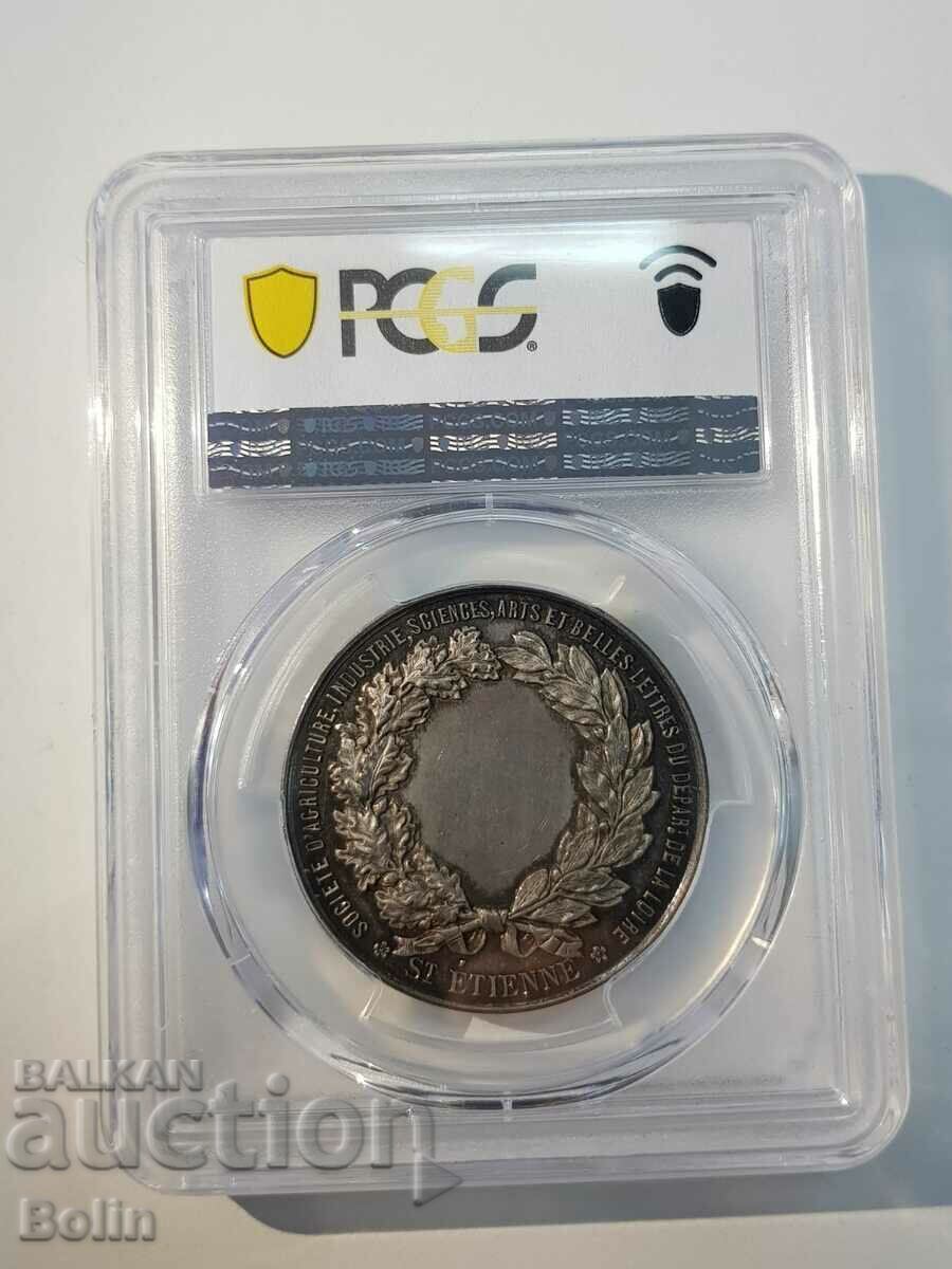 Silver French Table Medal 1880 MS62 - 7 Silver French Table Medal 1880 MS62 - 7