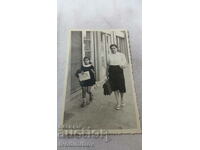 Photo Sofia Woman and girl with newspaper ZORA on the sidewalk 1939