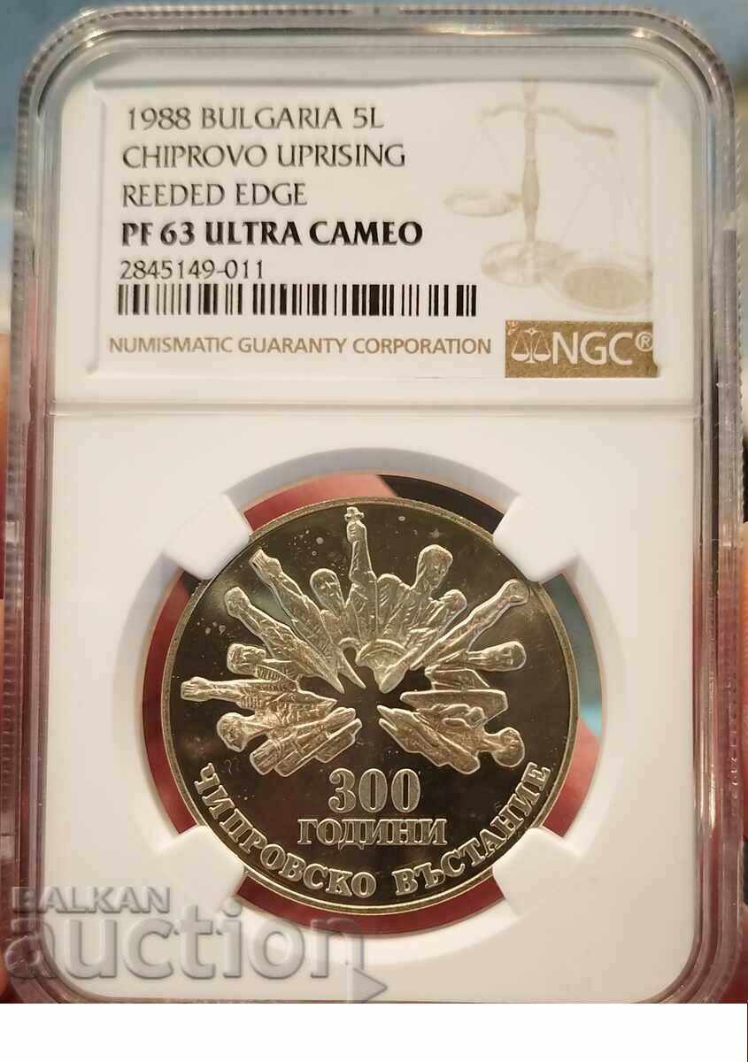 5 BGN 1988 PR 63 ULTRA CAMEO - Εξέγερση Chiprovsko,