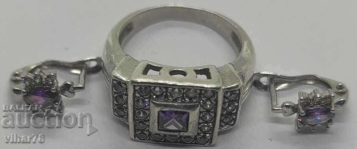 Silver ring with earrings - 6