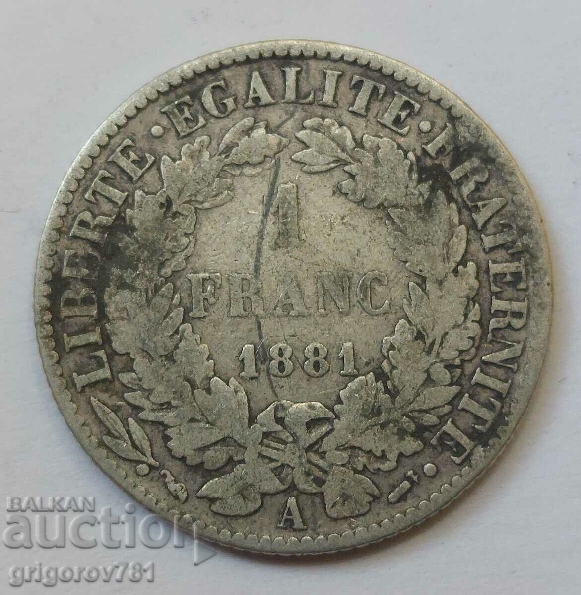 1 франк сребро Франция 1881 A - сребърна монета №37 с цена € 7.67 | 15.00 лв. 1 франк сребро Франция 1881 A - сребърна монета №37 с цена € 7.67 | 15.00 лв.