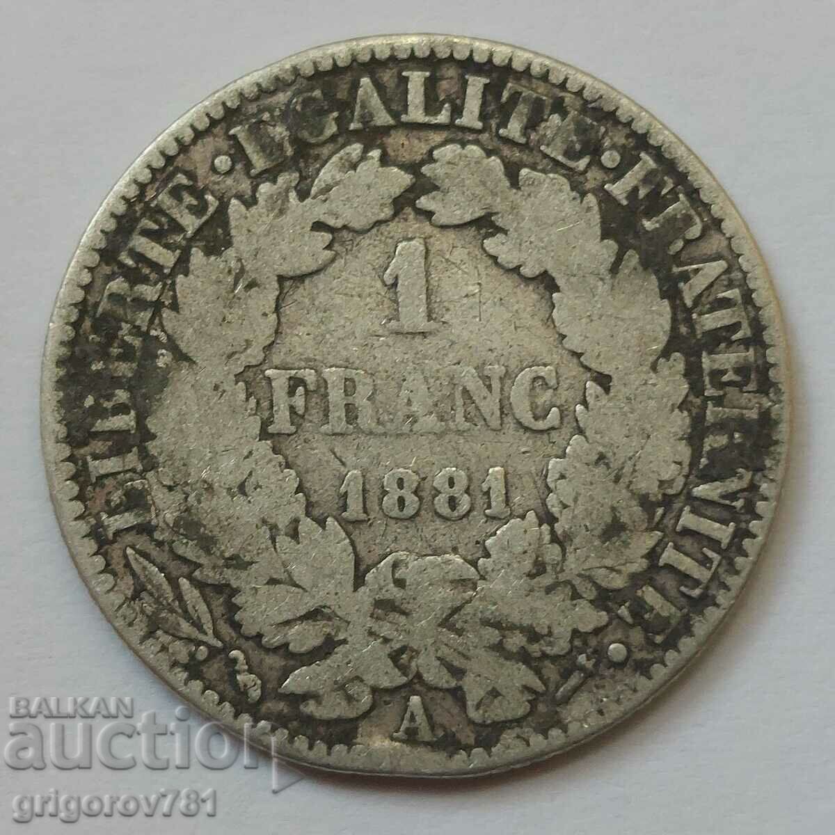 1 Franc Argint Franța 1881 A - Monedă de argint #38 cu preț € 7.67 | 15.00 BGN