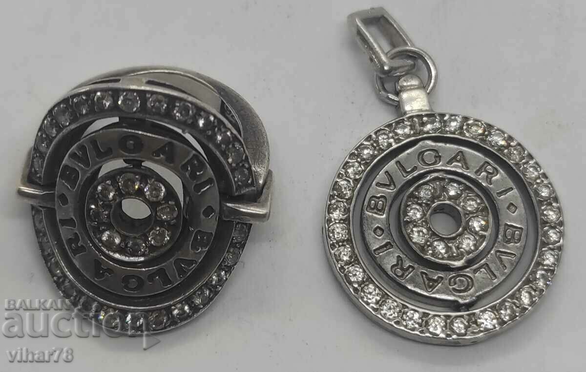 beautiful Bulgari silver ring and pendant set