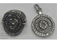 beautiful Bulgari silver ring and pendant set