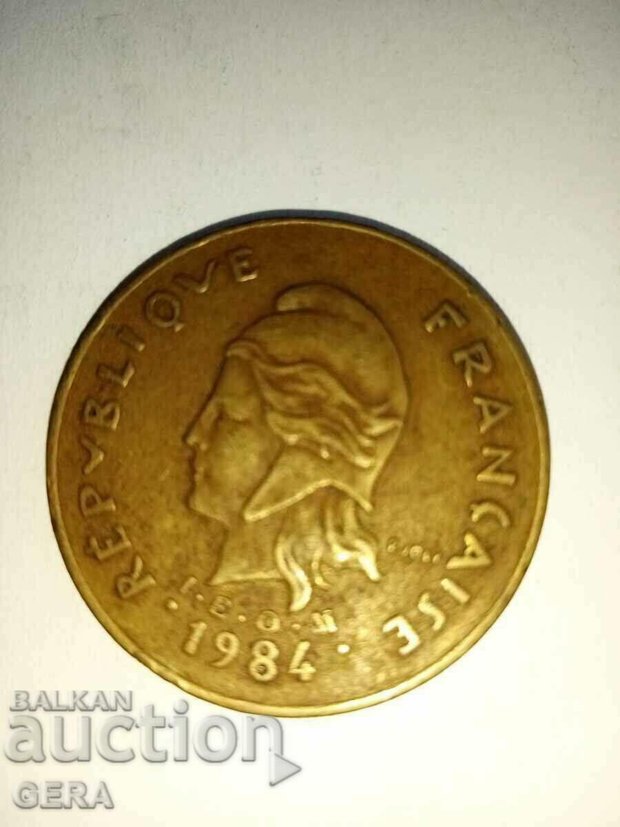 Монета  100 франка Нова Каледония