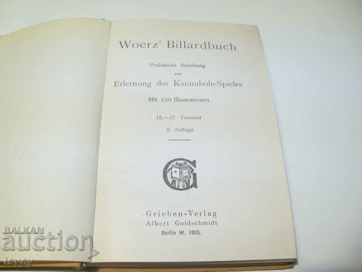 An old German billiards study book from 1925. with price 48.00 BGN | € 24.54