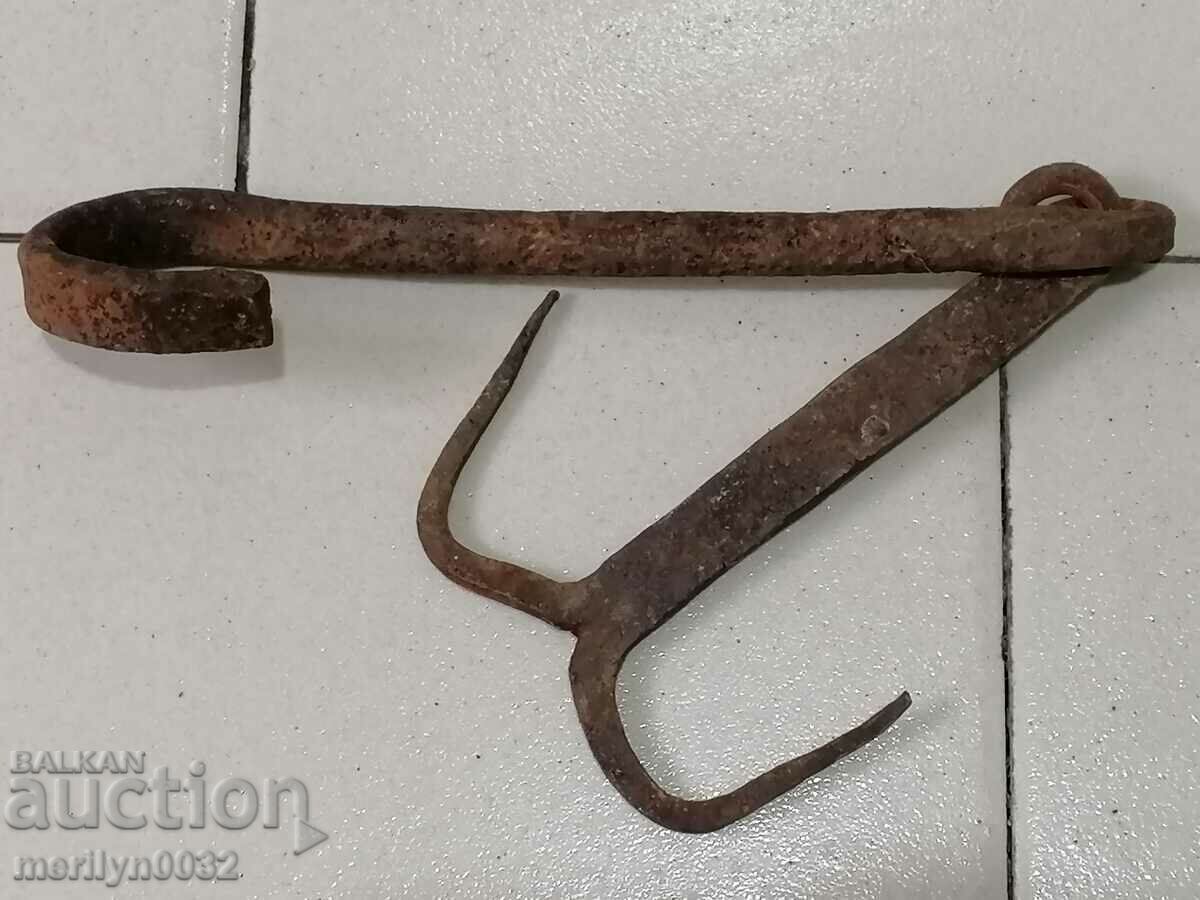 An old forged scraping hook, double twin - 7 An old forged scraping hook, double twin - 7