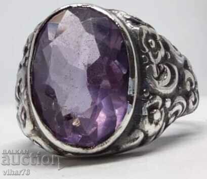 Old Silver Ring with Amethyst - 5 Old Silver Ring with Amethyst - 5