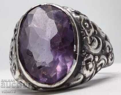 Old Silver Ring with Amethyst - 6 Old Silver Ring with Amethyst - 6