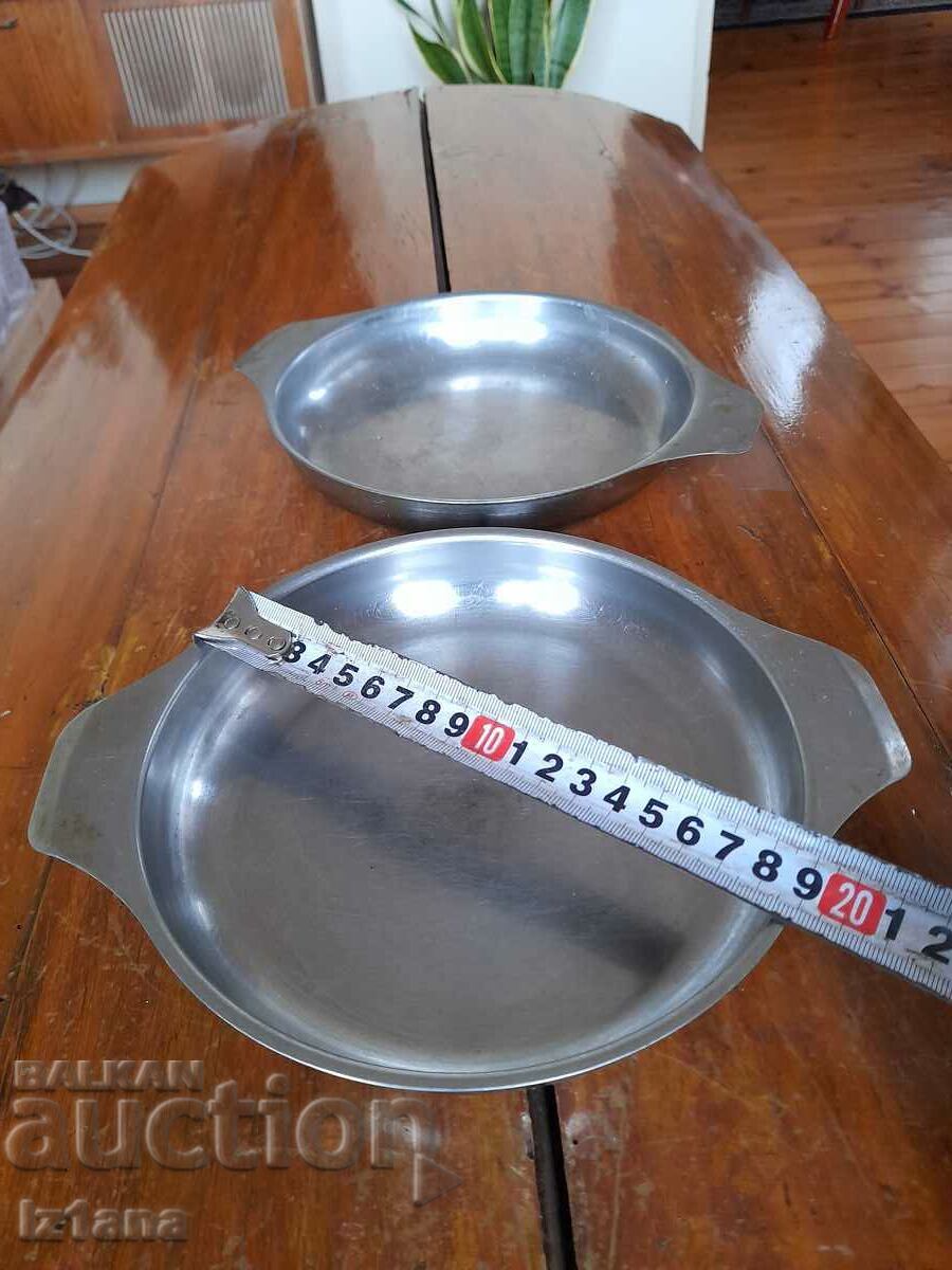 Auction Old stainless pans, plates Auction Old stainless pans, plates