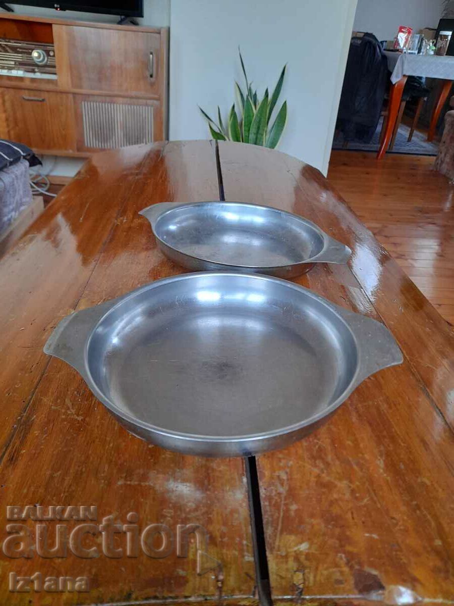 Old stainless pans, plates Old stainless pans, plates