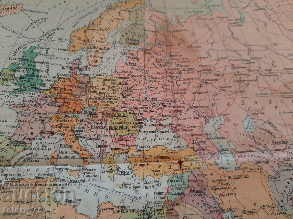 Auction Old Retro Political Map of the World-1962 Auction Old Retro Political Map of the World-1962