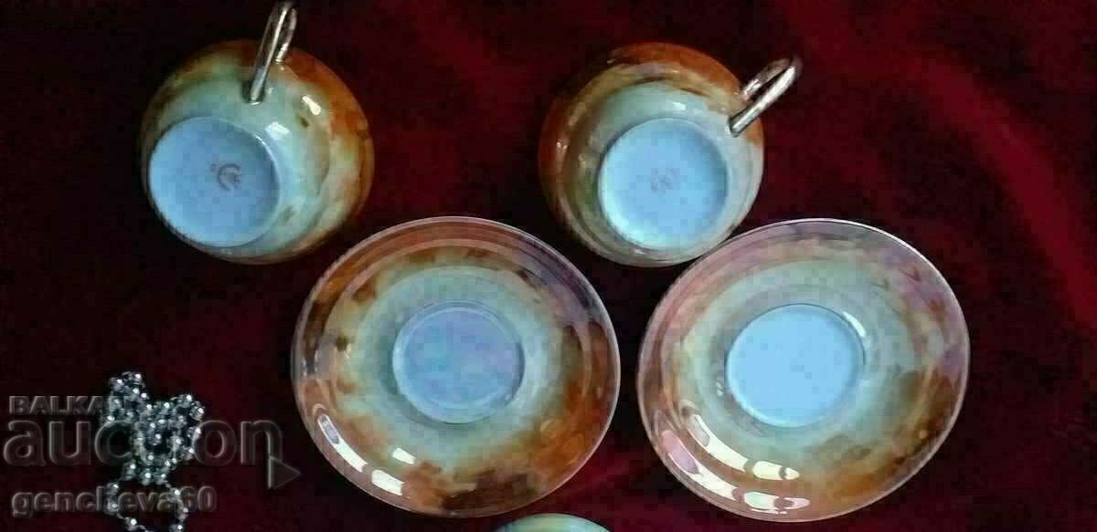 Marble vintage KMP porcelain/teapot, cups - 6 Marble vintage KMP porcelain/teapot, cups - 6