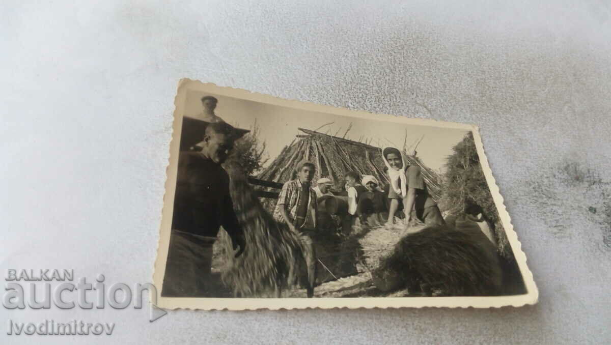 Снимка Мъже и жени събират сено