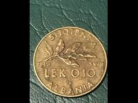 Албания 0,10 лек 1940 WW2 Италия окупация рядка медна монета