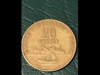 Джибути 20 франка 1977 колония Франция