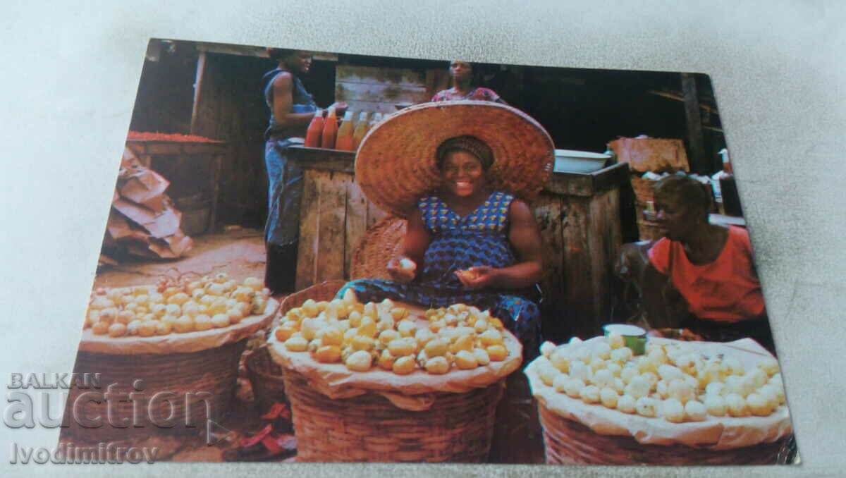 Carte poștală cu scena pieței din Ghana