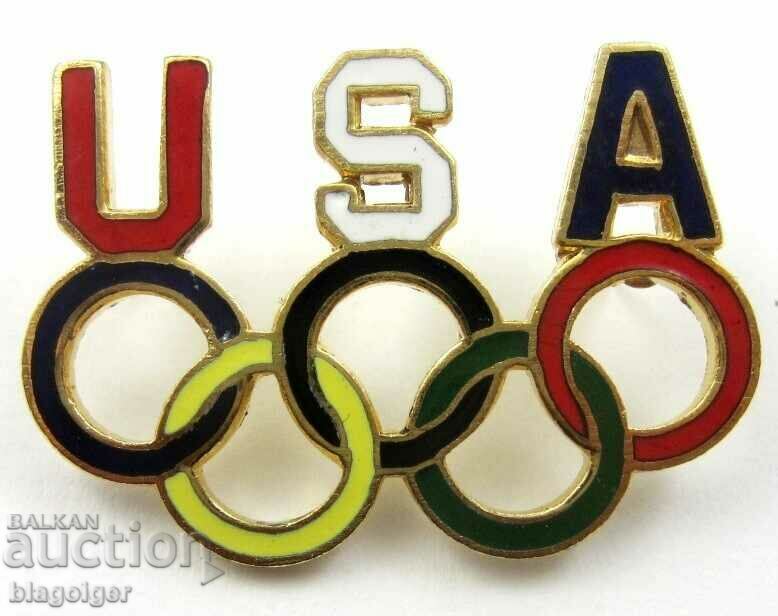 Олимпийска значка-САЩ-Олимпийски комитет-Голям размер-Емайл