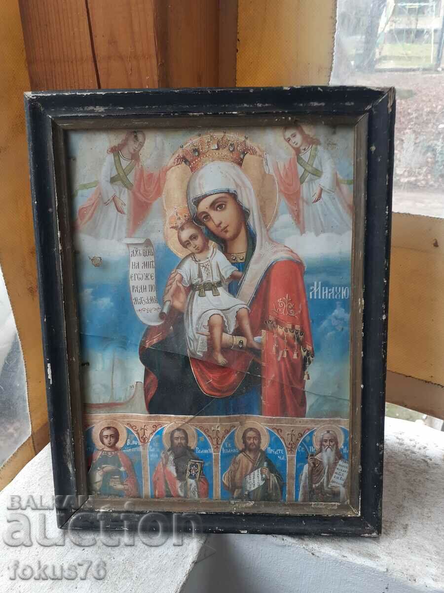 Very old Russian icon lithograph in frame