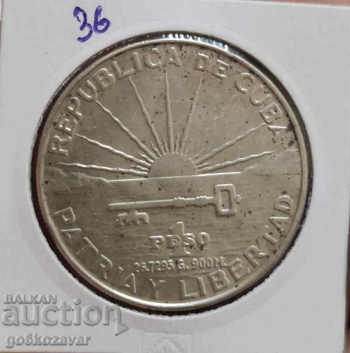 Cuba 1 Peso 1953 Silver !