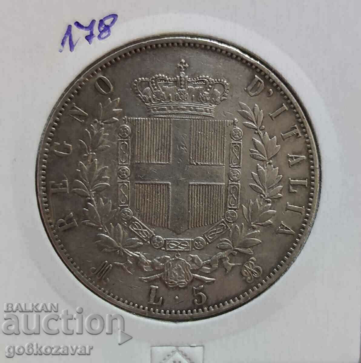 Italy 5 lire 1871 Silver! Top relief!