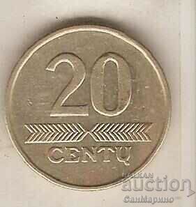 +Литва  20  центу  1997 г.