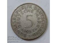 5 марки сребро Германия 1951 G  - сребърна монета