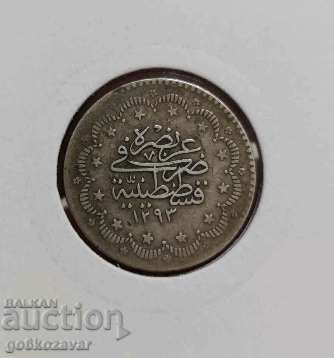 Imperiul Otoman 5 Kurusha 1293-1876 Cifra de argint 15 RR