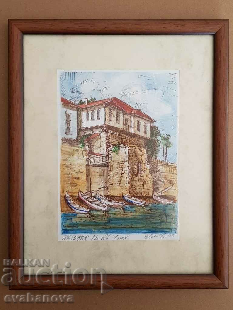 Πύργος του φρουρίου Vasil Banov και βάρκες στο λιμάνι του Nessebar93