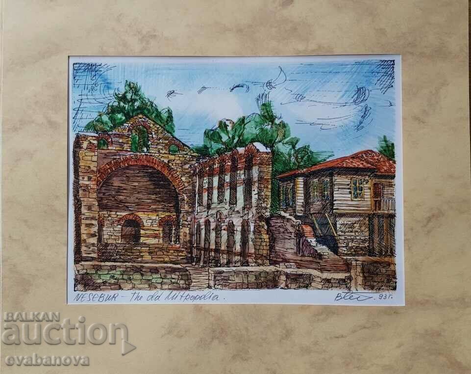 Vasil Banov color graphic The Metropolis in Nessebar 1993. Vasil Banov color graphic The Metropolis in Nessebar 1993.