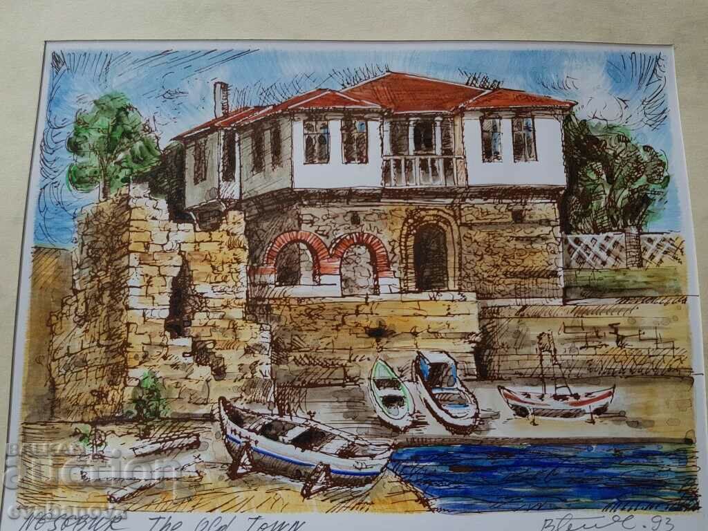 Васил Банов цветна графика Пистанището Старият град Несебър с цена 20.00 лв. | € 10.23 Васил Банов цветна графика Пистанището Старият град Несебър с цена 20.00 лв. | € 10.23