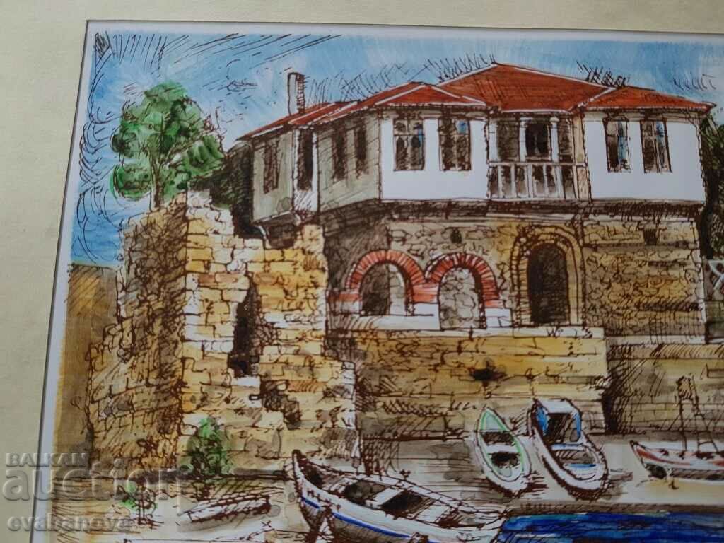 Аукцион Васил Банов цветна графика Пистанището Старият град Несебър Аукцион Васил Банов цветна графика Пистанището Старият град Несебър