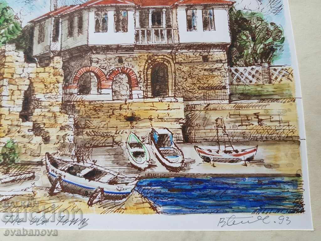 Васил Банов цветна графика Пистанището Старият град Несебър - 5 Васил Банов цветна графика Пистанището Старият град Несебър - 5