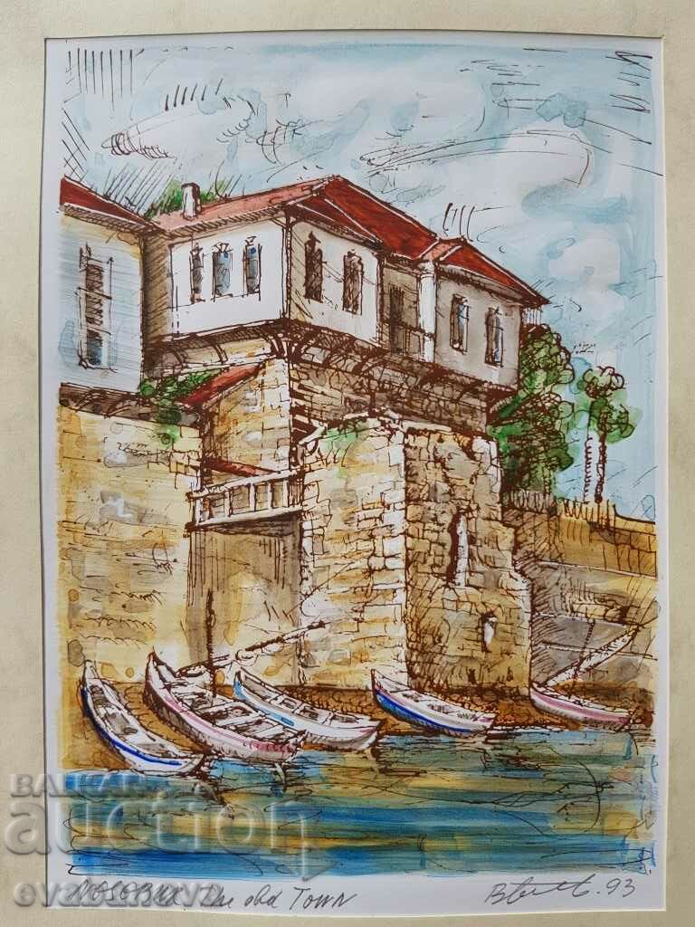 Vasil Banov color graphics The Old Tower in Nessebar 1993. with price 20.00 BGN | € 10.23