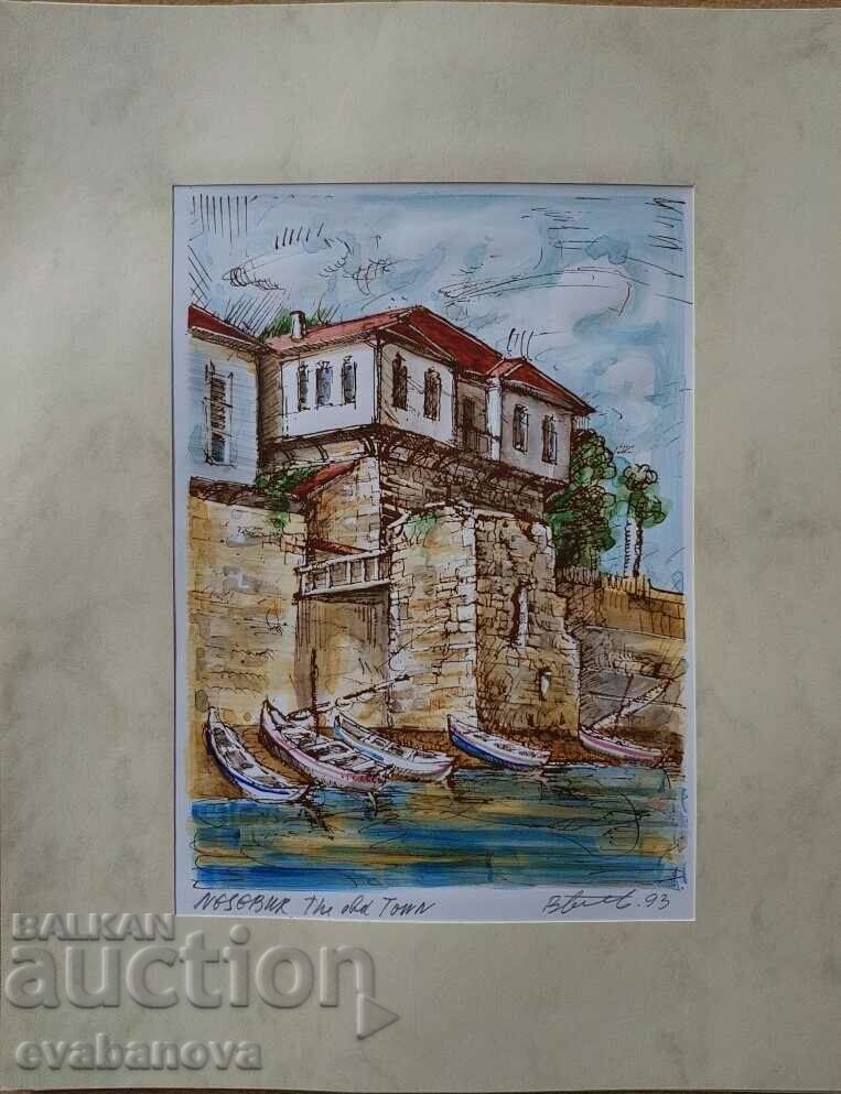 Vasil Banov color graphics The Old Tower in Nessebar 1993. Vasil Banov color graphics The Old Tower in Nessebar 1993.