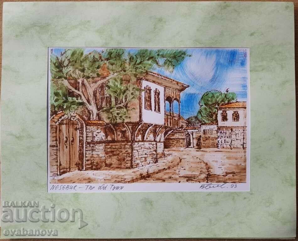 Grafică color Vasil Banov Orașul vechi din Nessebar 1993