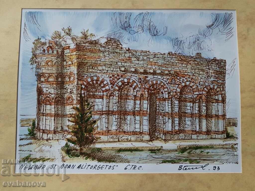 Vasil Banov color graphic St. John's Church in Nessebar 93 with price 20.00 BGN | € 10.23